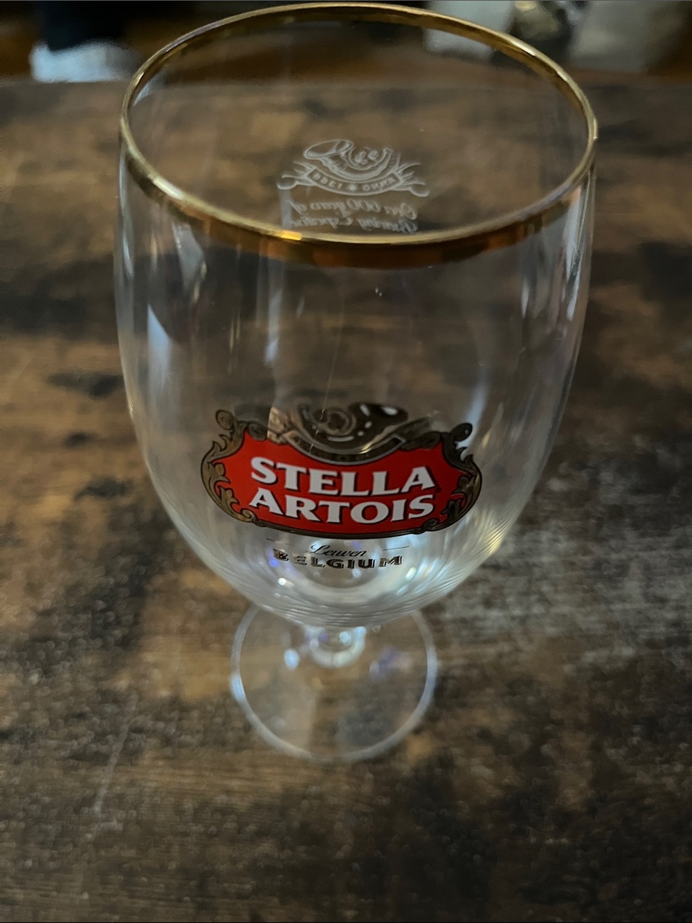 Stella Artois Gold-Rimmed Goblet - Clear Glass, Red Logo